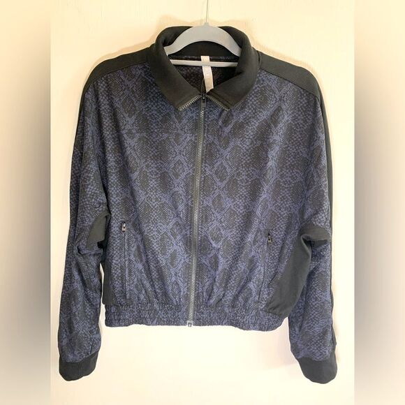 Athleta Brooklyn Bomber Zip Up Jacket Blue Python Size S - Picture 3 of 12